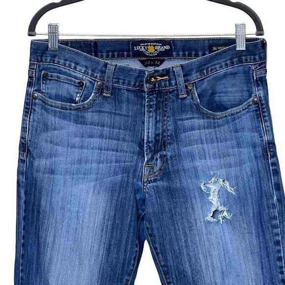 Lucky Brand medium wash distressed 361 vintage straight jeans size 32 X 32 - Picture 2 of 15